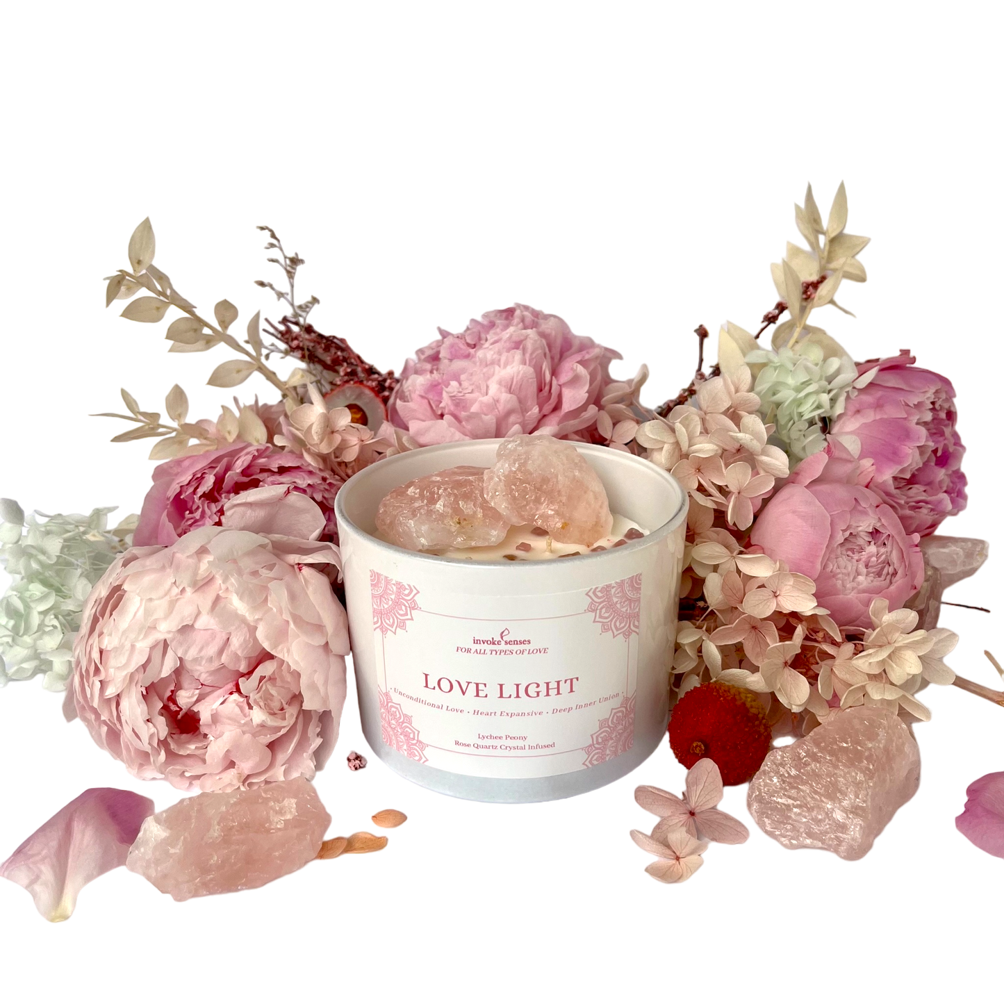 LOVE LIGHT ROSE QUARTZ CRYSTAL CANDLE