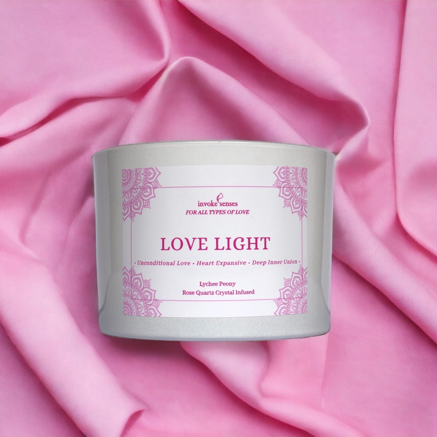 LOVE LIGHT ROSE QUARTZ CRYSTAL CANDLE