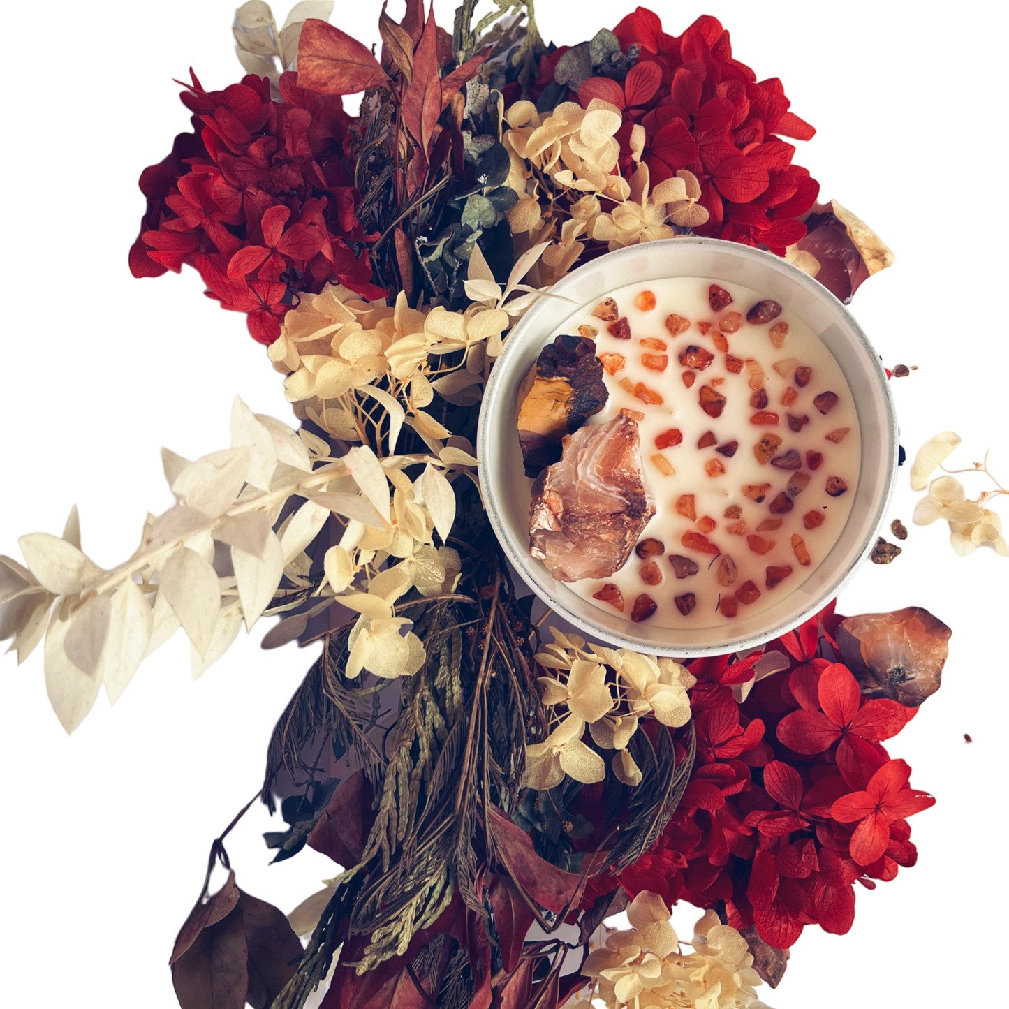 WILD FLAME RED JASPER & CARNELIAN CRYSTAL CANDLE
