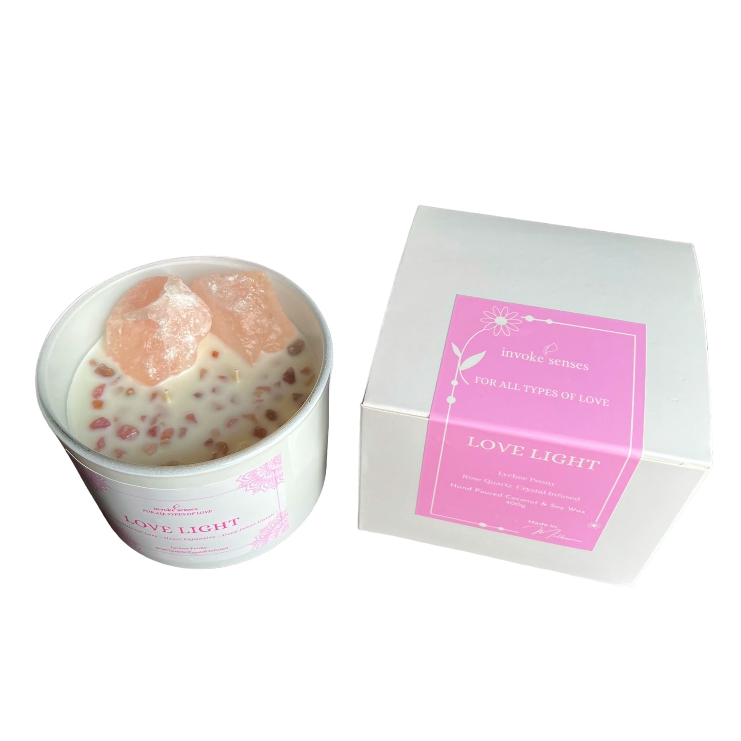 LOVE LIGHT ROSE QUARTZ CRYSTAL CANDLE
